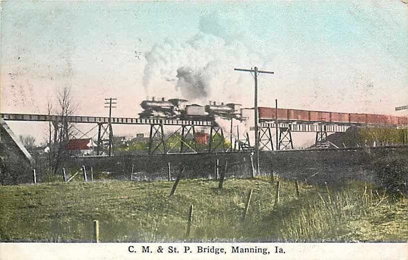 Postcard of previous bridge, which was located immediately north of present day Iowa Highway 141.  One span was reused at Bridge #Y-22 in Clive, Iowa.